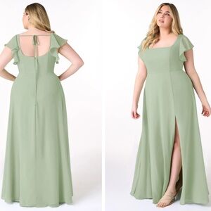 NWT Azazie Bondi Dusty Sage A-Line Ruffled Chiffon Dress SIZE C